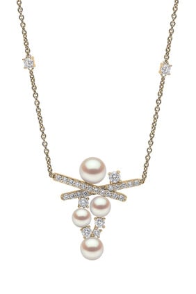 Sleek Necklace, 18k Yellow Gold, Diamond & Pearl